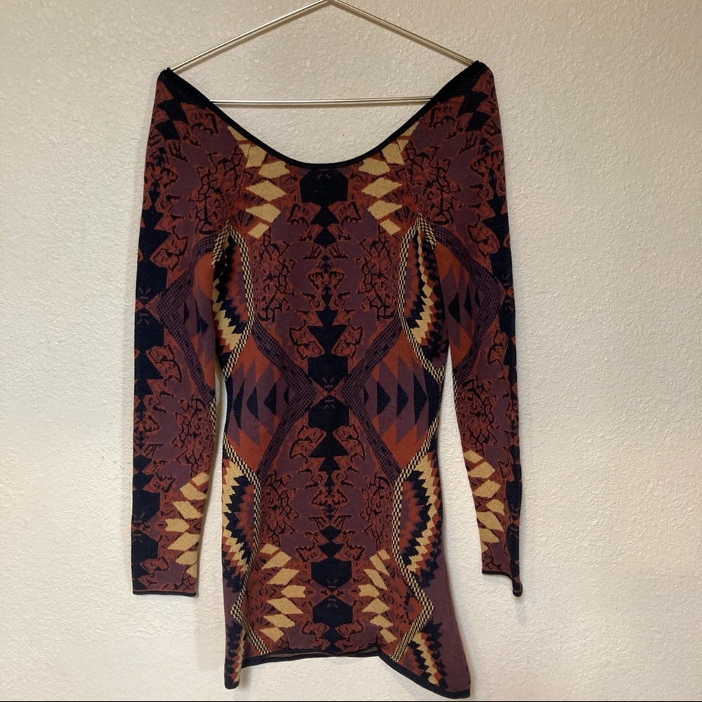 Free People Size M Huntress Of Man Tribal Sweater Dress Mini Long Sleeve Boho - Picture 2 of 8